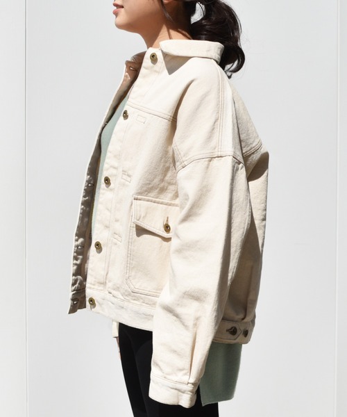 Ambre Neige（アンブルネージュ）の「デニムジャケット／【WEB/EC限定商品】（デニムジャケット・レディース・ネイビー/オフホワイト/ライトインディゴブルー・FREE）」の5枚目の写真