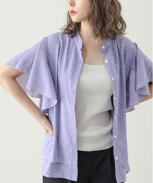 SUGAR BISKET（シュガービスケット）の「ラッフルスリーブシフォンブラウス（シャツ/ブラウス・レディース・ブラック/ブラウン/ミント/ピンク/ホワイト/ブルー/パープル系その他/ブラック系その他/グリーン系その他・M/L）」の8枚目の写真