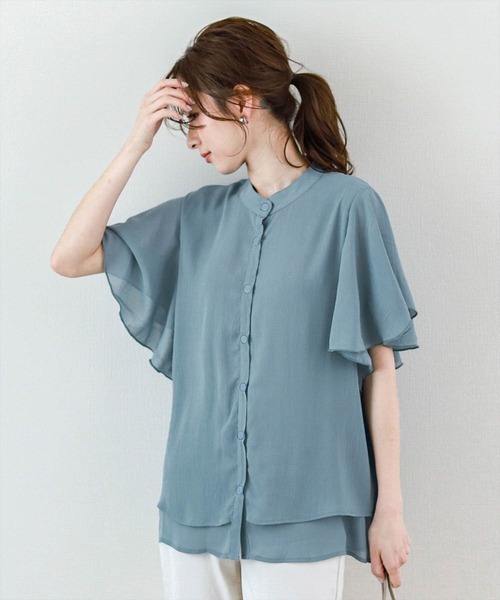 SUGAR BISKET（シュガービスケット）の「ラッフルスリーブシフォンブラウス（シャツ/ブラウス・レディース・ブラック/ブラウン/ミント/ピンク/ホワイト/ブルー/パープル系その他/ブラック系その他/グリーン系その他・M/L）」の7枚目の写真