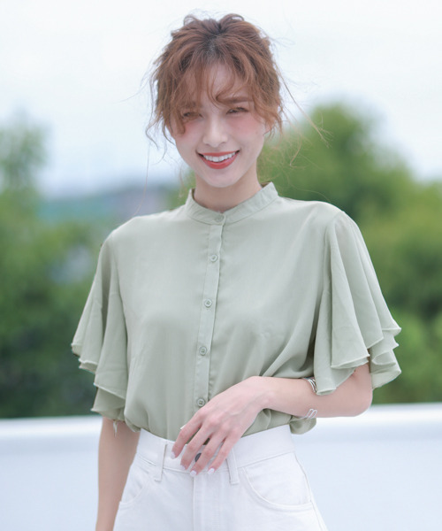 SUGAR BISKET（シュガービスケット）の「ラッフルスリーブシフォンブラウス（シャツ/ブラウス・レディース・ブラック/ブラウン/ミント/ピンク/ホワイト/ブルー/パープル系その他/ブラック系その他/グリーン系その他・M/L）」の5枚目の写真