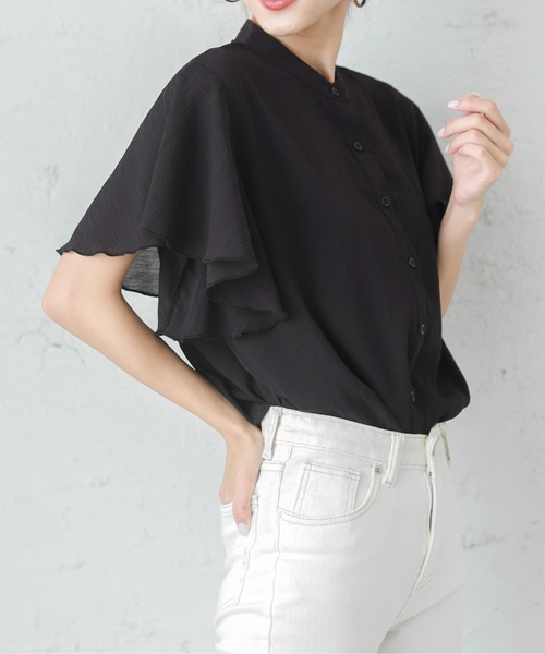 SUGAR BISKET（シュガービスケット）の「ラッフルスリーブシフォンブラウス（シャツ/ブラウス・レディース・ブラック/ブラウン/ミント/ピンク/ホワイト/ブルー/パープル系その他/ブラック系その他/グリーン系その他・M/L）」の2枚目の写真