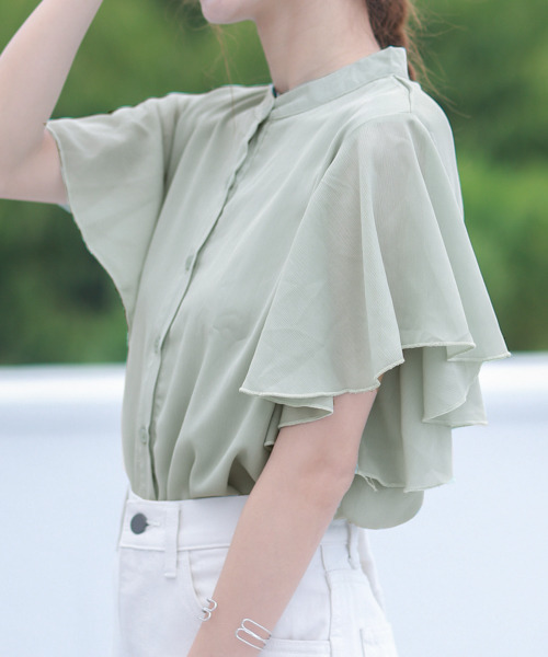 SUGAR BISKET（シュガービスケット）の「ラッフルスリーブシフォンブラウス（シャツ/ブラウス・レディース・ブラック/ブラウン/ミント/ピンク/ホワイト/ブルー/パープル系その他/ブラック系その他/グリーン系その他・M/L）」の20枚目の写真
