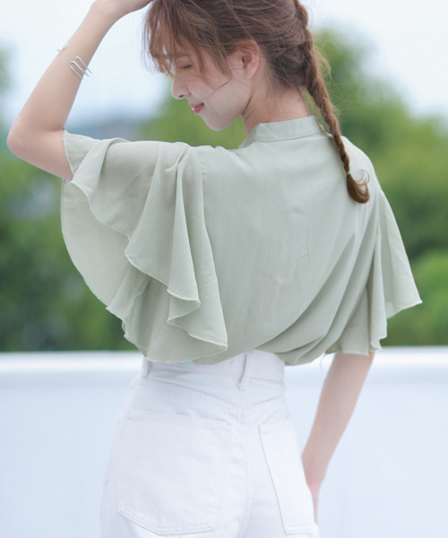 SUGAR BISKET（シュガービスケット）の「ラッフルスリーブシフォンブラウス（シャツ/ブラウス・レディース・ブラック/ブラウン/ミント/ピンク/ホワイト/ブルー/パープル系その他/ブラック系その他/グリーン系その他・M/L）」の21枚目の写真