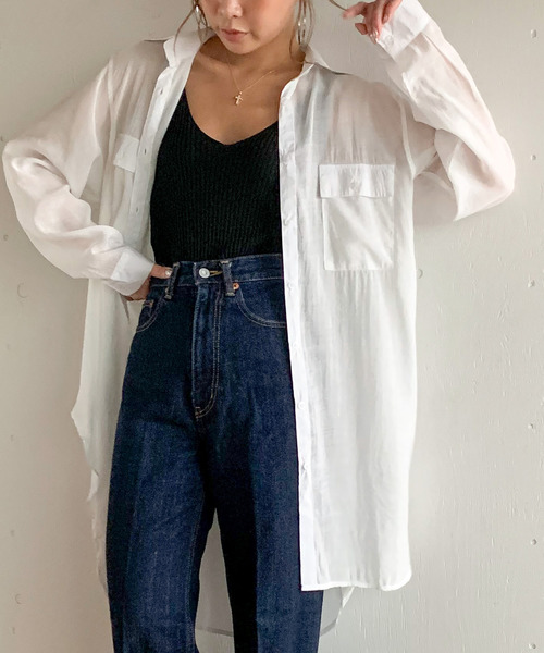 JUNOAH(ジュノア)の「オーバーサイズスリットシアーシャツ(シャツ/ブラウス・レディース・ホワイト/ブラック/ライトグレー/チャコール/ベージュ/グレイッシュベージュ/カーキ/ミント/ブルー/ネイビー/ブルーグリーン/ラベンダー/キャメル/ピンク系その他/ワイン・FREE)」の21枚目の写真