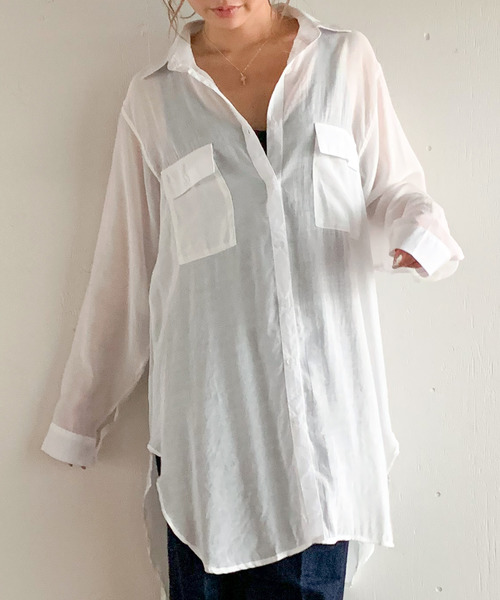 JUNOAH(ジュノア)の「オーバーサイズスリットシアーシャツ(シャツ/ブラウス・レディース・ホワイト/ブラック/ライトグレー/チャコール/ベージュ/グレイッシュベージュ/カーキ/ミント/ブルー/ネイビー/ブルーグリーン/ラベンダー/キャメル/ピンク系その他/ワイン・FREE)」の20枚目の写真