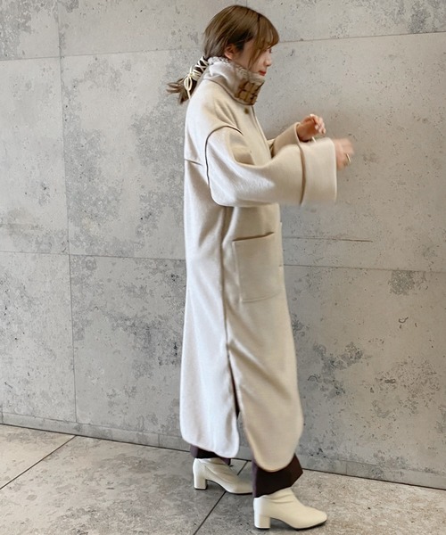 SHEER flow（シアーフロウ）の「パイピングスタンドカラーロングコート 