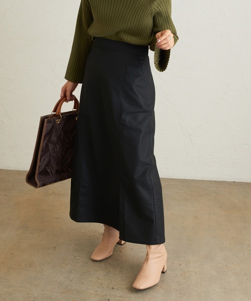 natural couture（ナチュラルクチュール）の「エコレザーAラインスリットスカート（スカート・レディース・アイボリー/ブラック/ブラウン・FREE）」の10枚目の写真