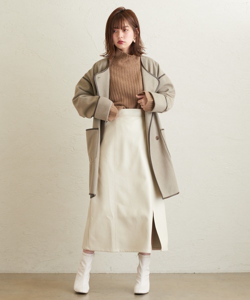 natural couture（ナチュラルクチュール）の「エコレザーAラインスリットスカート（スカート・レディース・アイボリー/ブラック/ブラウン・FREE）」の8枚目の写真