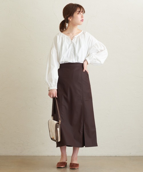 natural couture（ナチュラルクチュール）の「エコレザーAラインスリットスカート（スカート・レディース・アイボリー/ブラック/ブラウン・FREE）」の13枚目の写真