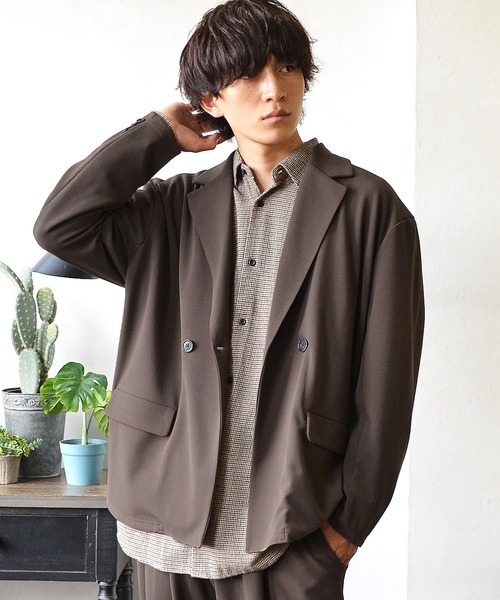 MinoriTY(マイノリティ)の「メンズ梨地ダブルビッグテーラードジャケット+テーパードイージーパンツ【2点セット】(セットアップ・メンズ・ブラック/ブルー/ベージュ系その他/ブラウン・L/M)」の6枚目の写真