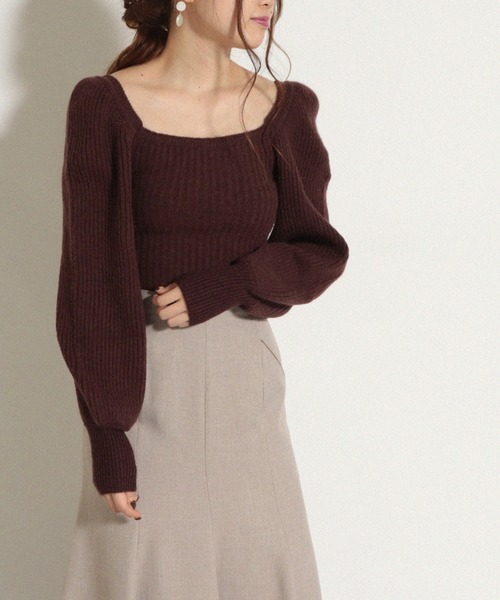 Cheek（チーク）の「パフショルダーリブニットプルオーバー（ニット/セーター・レディース・ブラウン/アイボリー/グレー・MEDIUM）」の3枚目の写真