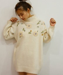 one after another NICE CLAUP | フラワー刺繍ニットミニワンピース(ワンピース)