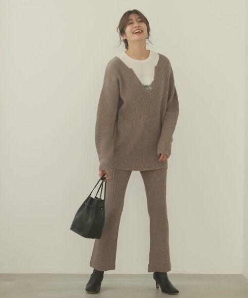 KOBE LETTUCE（コウベレタス）の「フレアニットパンツ[M3140]（その他パンツ・レディース・ライトベージュ/モカ/ブラック/カーキ・FREE）」の7枚目の写真