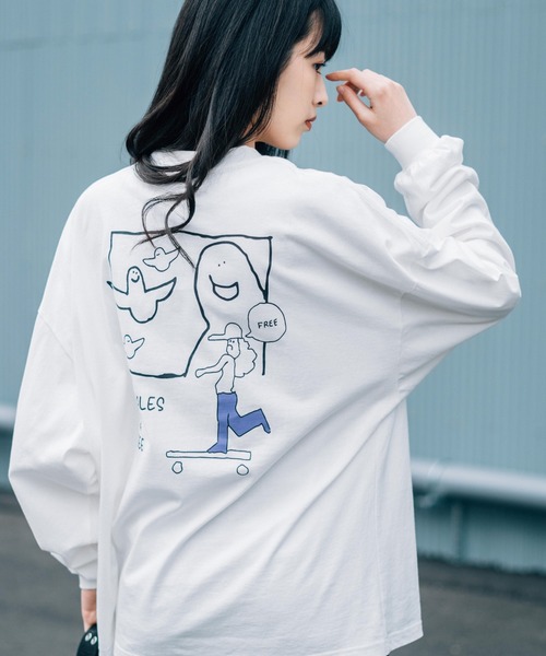 Mark Gonzales（マーク・ゴンザレス）の「Mark Gonzales/マークゴンザレス 別注コラボ オーバーサイズロゴロンT（Tシャツ/カットソー・メンズ・ホワイト/ブラック/パープル/ブラウン/サックスブルー/グリーン/グレイッシュベージュ/ピンク・M/L/XL）」の14枚目の写真