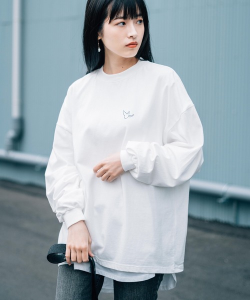 Mark Gonzales（マーク・ゴンザレス）の「Mark Gonzales/マークゴンザレス 別注コラボ オーバーサイズロゴロンT（Tシャツ/カットソー・メンズ・ホワイト/ブラック/パープル/ブラウン/サックスブルー/グリーン/グレイッシュベージュ/ピンク・M/L/XL）」の17枚目の写真