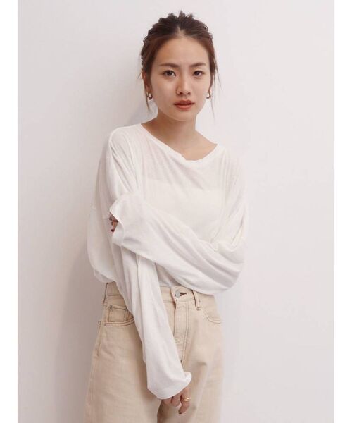 Ungrid（アングリッド）の「シアーロングスリーブTee（Tシャツ/カットソー・レディース・オフホワイト/オレンジ/ミント/パープル・FREE）」の9枚目の写真