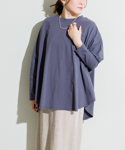prose verse(プロズヴェール)の「綿天竺ポンチョロンT(Tシャツ/カットソー・レディース・チャコールグレー/ベージュ/オフホワイト/ブルー・フリ-)」の12枚目の写真