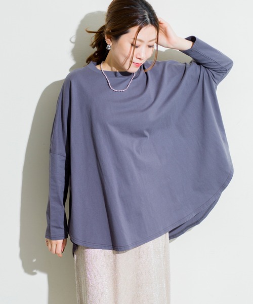 prose verse(プロズヴェール)の「綿天竺ポンチョロンT(Tシャツ/カットソー・レディース・チャコールグレー/ベージュ/オフホワイト/ブルー・フリ-)」の18枚目の写真