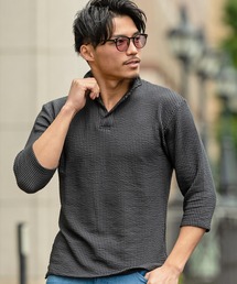 『CavariA/キャバリア』ワイヤー入りイタリアンカラー7分袖シアサッカーポロシャツ