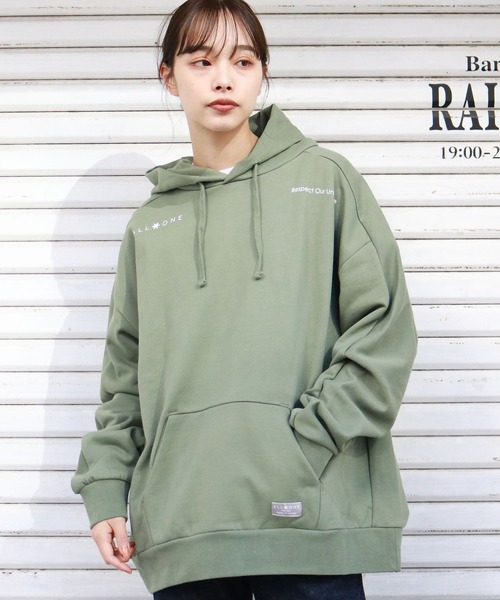 ROOPTOKYO（ループトウキョウ）の「ALL ONE/オールワン TWO ICON WIDE HOODIE ボスサイドショルダープリント パーカー（パーカー・メンズ・ブラック/ネイビー/オリーブ・S/L/XS/M）」の11枚目の写真