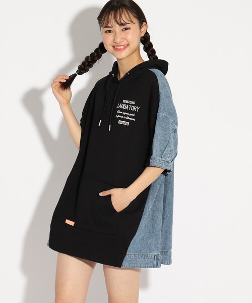 セール ニコラ掲載 バックデニム切替パーカーワンピース ワンピース Pink Latte ピンクラテ のファッション通販 Zozotown