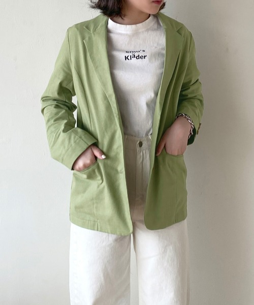 mimi toujours（ミミトゥジュール）の「ジャケット テーラード omom×mimi toujours（テーラードジャケット・レディース・ライトベージュ/ライトグリーン・M）」の6枚目の写真