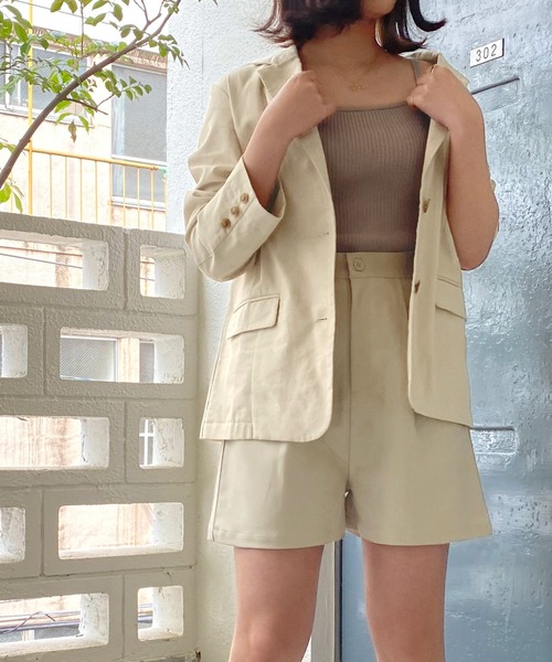 mimi toujours（ミミトゥジュール）の「ジャケット テーラード omom×mimi toujours（テーラードジャケット・レディース・ライトベージュ/ライトグリーン・M）」の4枚目の写真