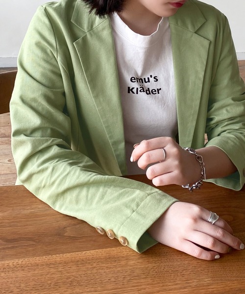 mimi toujours（ミミトゥジュール）の「ジャケット テーラード omom×mimi toujours（テーラードジャケット・レディース・ライトベージュ/ライトグリーン・M）」の18枚目の写真