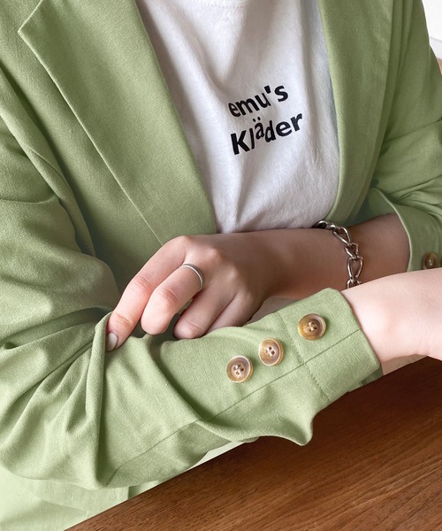 mimi toujours（ミミトゥジュール）の「ジャケット テーラード omom×mimi toujours（テーラードジャケット・レディース・ライトベージュ/ライトグリーン・M）」の7枚目の写真