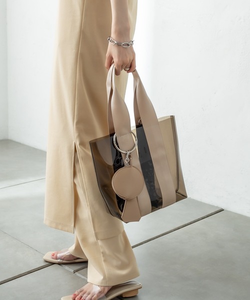 mystic（ミスティック）の「ポーチ付きクリアトートバッグ（ショルダーバッグ・レディース・ブラウン/オレンジ・ONE SIZE）」の3枚目の写真