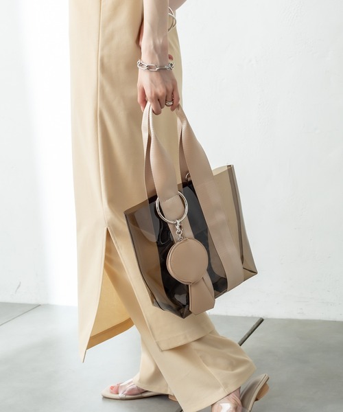 mystic（ミスティック）の「ポーチ付きクリアトートバッグ（ショルダーバッグ・レディース・ブラウン/オレンジ・ONE SIZE）」の4枚目の写真