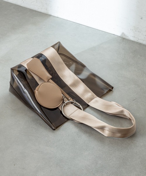 mystic（ミスティック）の「ポーチ付きクリアトートバッグ（ショルダーバッグ・レディース・ブラウン/オレンジ・ONE SIZE）」の5枚目の写真