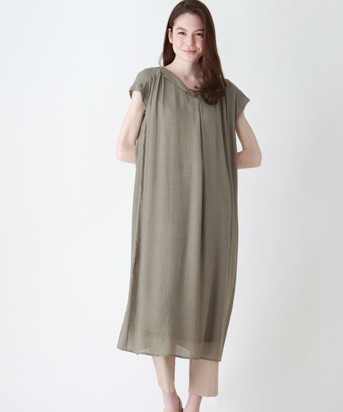 DRESKIP（ドレスキップ）の「◆開襟スラブワンピース（ワンピース・レディース・カーキ/ライトベージュ/ネイビー・02/03/04）」の2枚目の写真