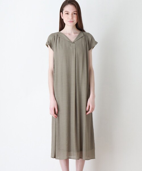 DRESKIP（ドレスキップ）の「◆開襟スラブワンピース（ワンピース・レディース・カーキ/ライトベージュ/ネイビー・02/03/04）」の4枚目の写真