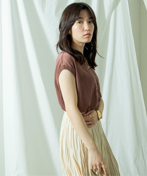 ANGIE（アンジー）の「シアーニットフレンチスリーブプルオーバー（ニット/セーター・レディース・ホワイト/ブラック/ブラウン/グリーン・FREE）」の18枚目の写真