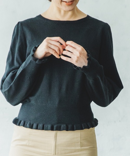 pairmanon（ペアマノン）の「【ママサイズ】 パフスリーブ長袖 ニットプルオーバー（ニット/セーター・レディース・ブラック/ミント/アイボリー/モカ・FREE）」の2枚目の写真