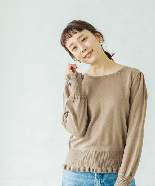 pairmanon（ペアマノン）の「【ママサイズ】 パフスリーブ長袖 ニットプルオーバー（ニット/セーター・レディース・ブラック/ミント/アイボリー/モカ・FREE）」の3枚目の写真