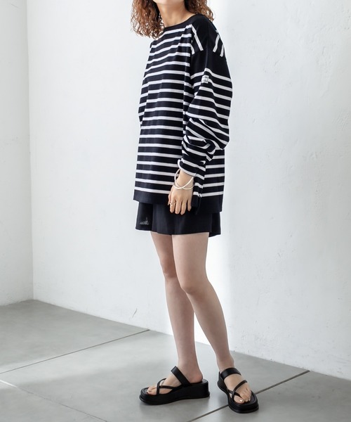 mystic(ミスティック)の「【MONTKEMMEL】ボーダーロングTシャツ(Tシャツ/カットソー・レディース・ブラック/ピンク・FREE)」の5枚目の写真