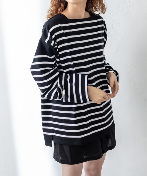 mystic(ミスティック)の「【MONTKEMMEL】ボーダーロングTシャツ(Tシャツ/カットソー・レディース・ブラック/ピンク・FREE)」の3枚目の写真