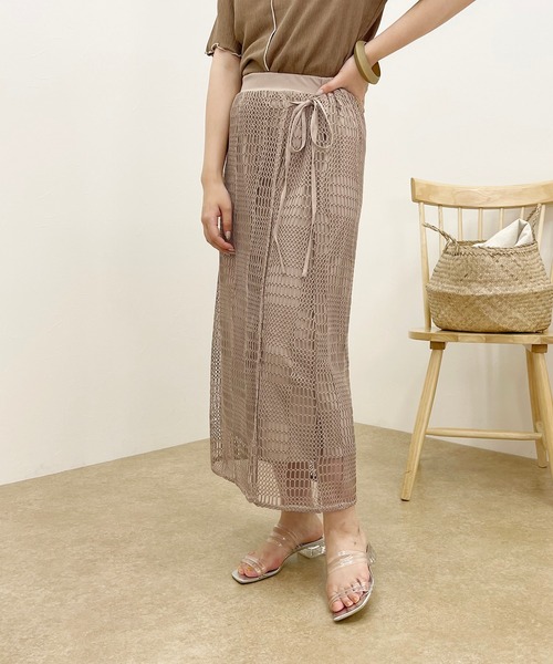 apres jour clair（アプレジュールクレア）の「【apres jour clair】メッシュ巻きスカート【ZOZOTOWN限定アイテム】（スカート・レディース・ダークブラウン/ベージュ・SMALL/MEDIUM/X-LARGE）」の10枚目の写真