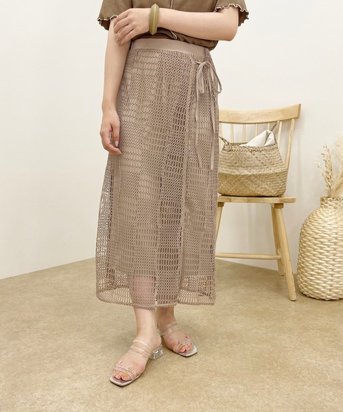 apres jour clair（アプレジュールクレア）の「【apres jour clair】メッシュ巻きスカート【ZOZOTOWN限定アイテム】（スカート・レディース・ダークブラウン/ベージュ・SMALL/MEDIUM/X-LARGE）」の14枚目の写真