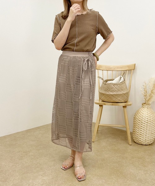 apres jour clair（アプレジュールクレア）の「【apres jour clair】メッシュ巻きスカート【ZOZOTOWN限定アイテム】（スカート・レディース・ダークブラウン/ベージュ・SMALL/MEDIUM/X-LARGE）」の3枚目の写真