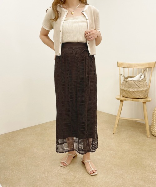 apres jour clair（アプレジュールクレア）の「【apres jour clair】メッシュ巻きスカート【ZOZOTOWN限定アイテム】（スカート・レディース・ダークブラウン/ベージュ・SMALL/MEDIUM/X-LARGE）」の15枚目の写真