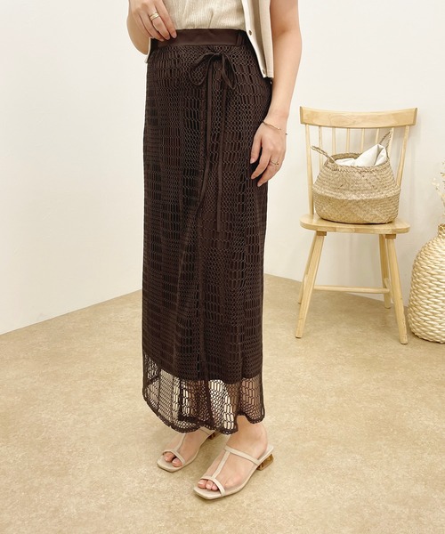 apres jour clair（アプレジュールクレア）の「【apres jour clair】メッシュ巻きスカート【ZOZOTOWN限定アイテム】（スカート・レディース・ダークブラウン/ベージュ・SMALL/MEDIUM/X-LARGE）」の6枚目の写真