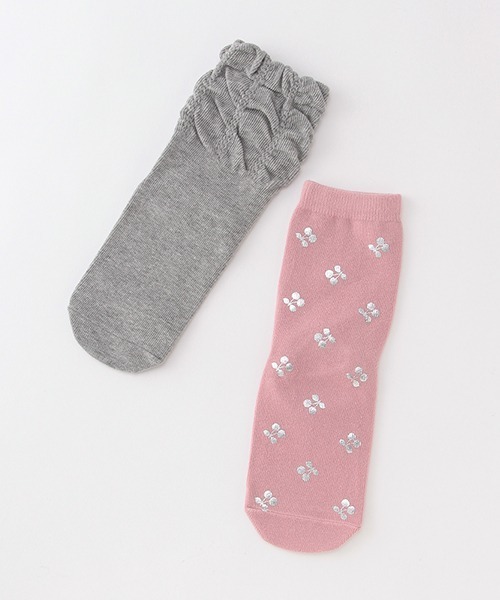 petit main（プティマイン）の「箔pt／シャーリング2Pクルーソックス（ソックス/靴下・キッズ・ブルーグレー/アイボリー/ライトピンク・L/M/SS/S）」の3枚目の写真