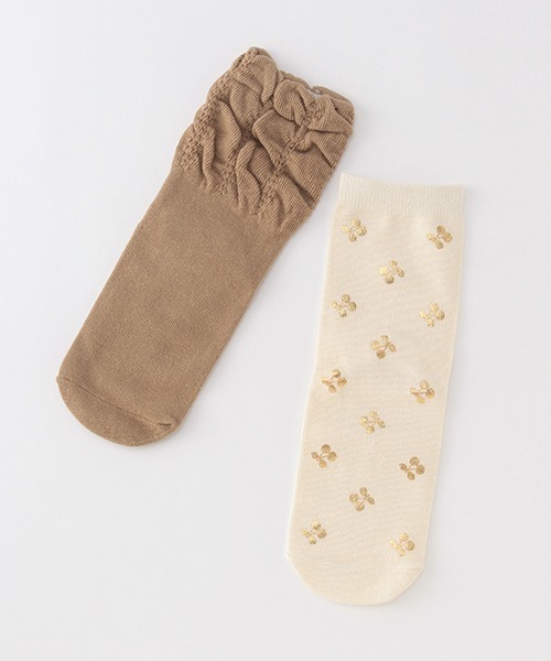 petit main（プティマイン）の「箔pt／シャーリング2Pクルーソックス（ソックス/靴下・キッズ・ブルーグレー/アイボリー/ライトピンク・L/M/SS/S）」の2枚目の写真