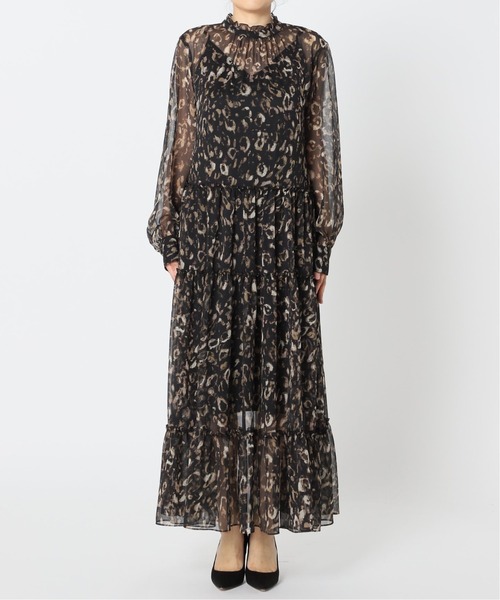 Noble　レオパードプリントティアードマキシワンピース　ノーブル 中古・古着通販】Noble (ノーブル) レオパードプリント