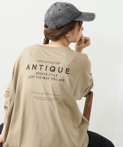 PUAL CE CIN（ピュアルセシン）の「【WEB限定】バックロゴプリント配色ステッチプルオーバー（Tシャツ/カットソー・レディース・ベージュ/グリーン/チャコール/ナチュラル・FREE）」の2枚目の写真