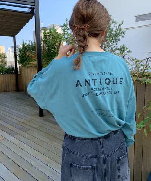 PUAL CE CIN（ピュアルセシン）の「【WEB限定】バックロゴプリント配色ステッチプルオーバー（Tシャツ/カットソー・レディース・ベージュ/グリーン/チャコール/ナチュラル・FREE）」の4枚目の写真