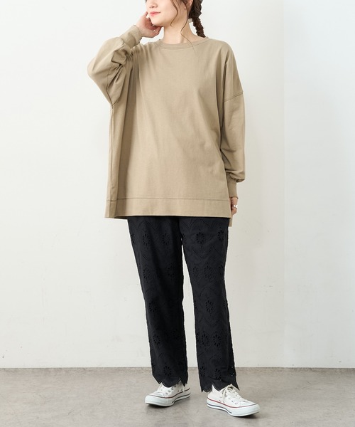 PUAL CE CIN（ピュアルセシン）の「【WEB限定】バックロゴプリント配色ステッチプルオーバー（Tシャツ/カットソー・レディース・ベージュ/グリーン/チャコール/ナチュラル・FREE）」の14枚目の写真